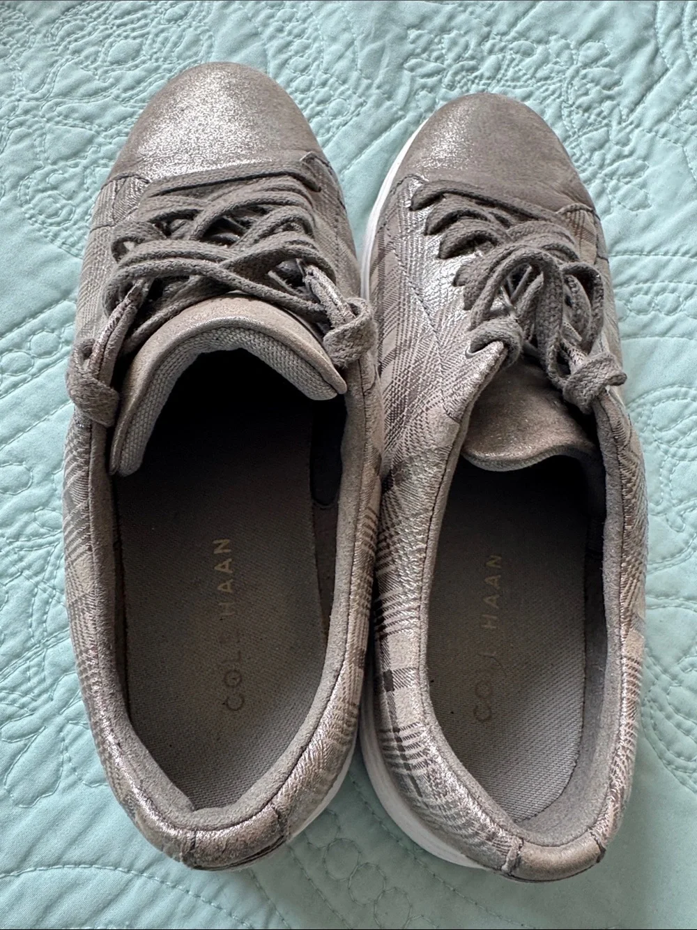 Cole Haan Women’s Metallic Silver Plaid Sneakers - Grand Crosscourt